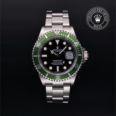 Rolex Certified Pre-owned Submariner M16610LV-0002 front on black background