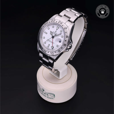 Rolex Certified Pre-owned Explorer M16570-0006 front on black background