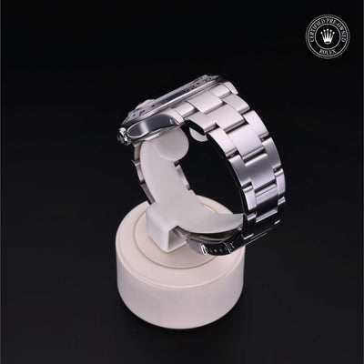 Rolex Certified Pre-owned Explorer M16570-0006 front on black background