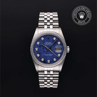 Rolex Certified Pre-owned Datejust M16234-0060 front on black background