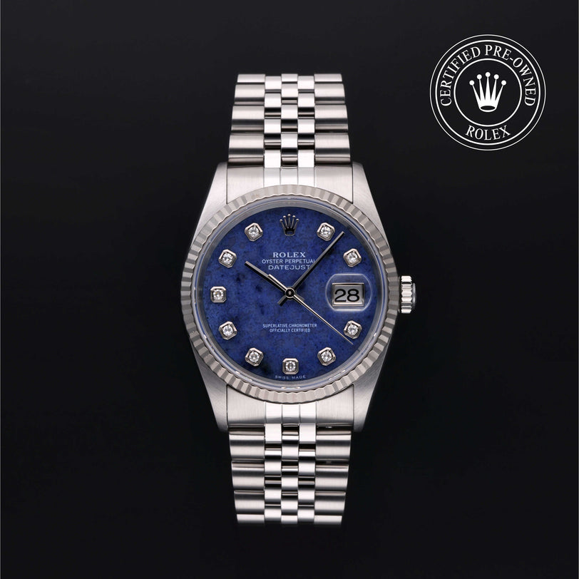 Rolex Certified Pre-owned Datejust M16234-0060 front on black background