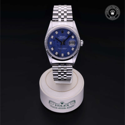 Rolex Certified Pre-owned Datejust M16234-0060 front on black background