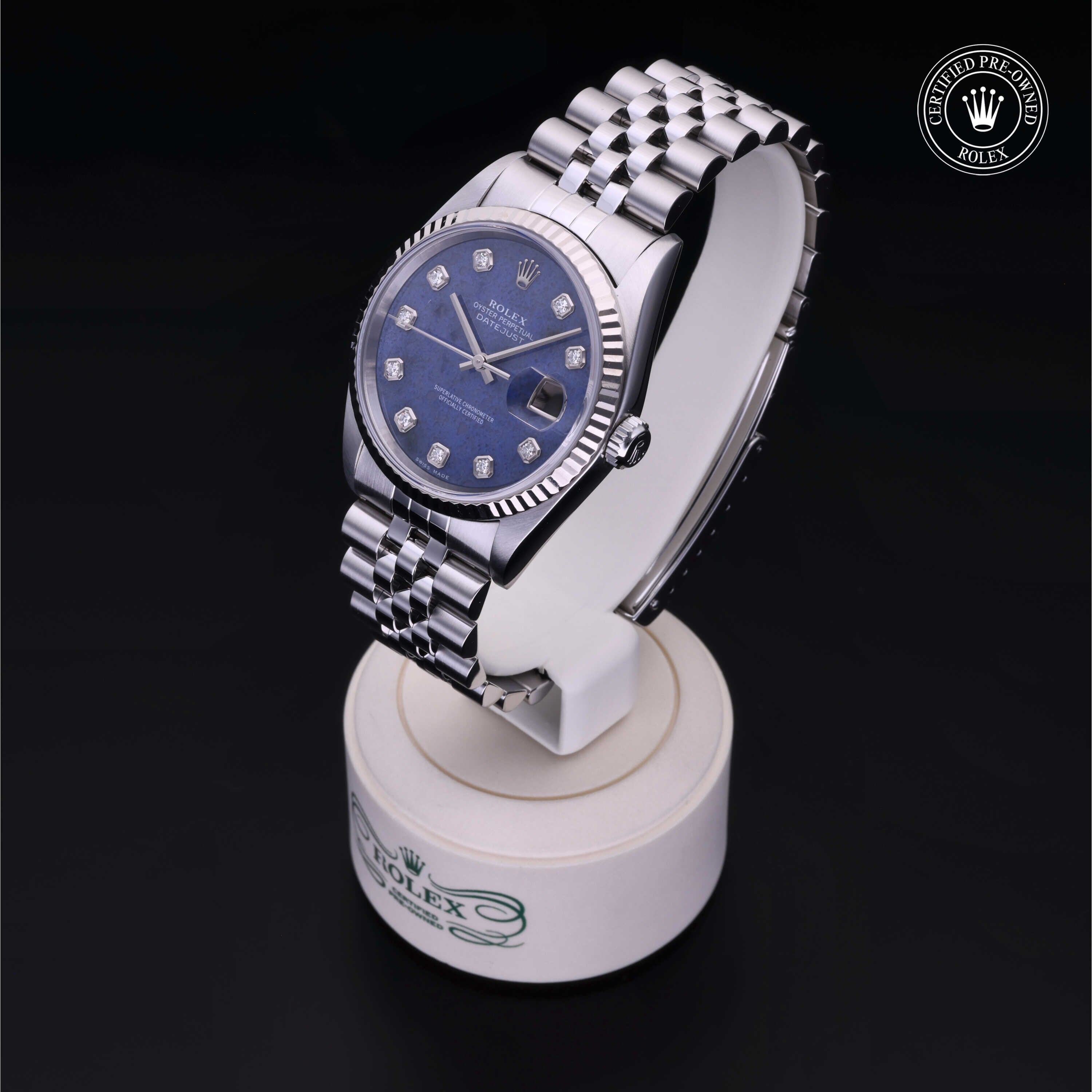 Rolex Certified Pre-owned Datejust M16234-0060 front on black background
