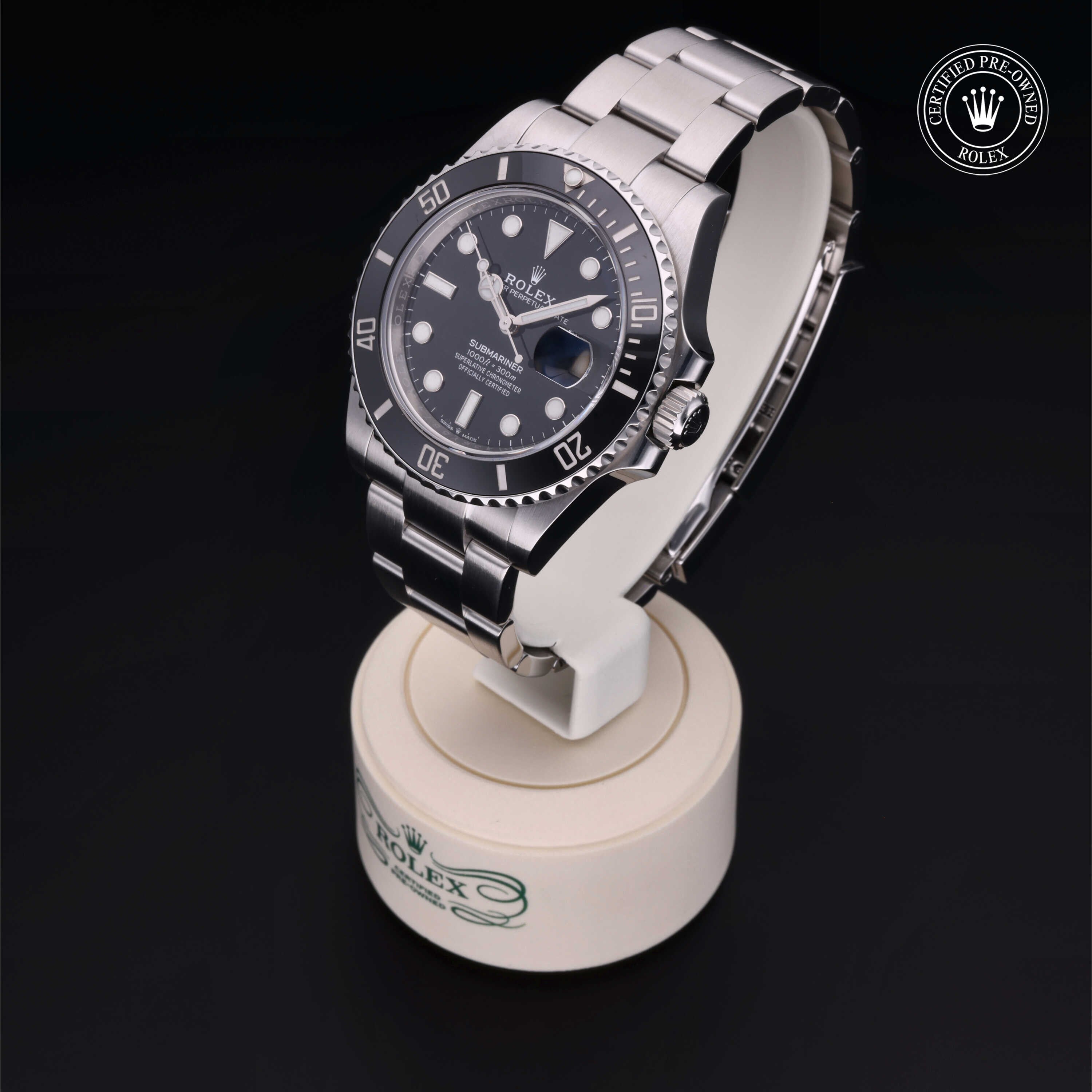 Rolex Certified Pre-owned Submariner M126610LN-0001 front on black background