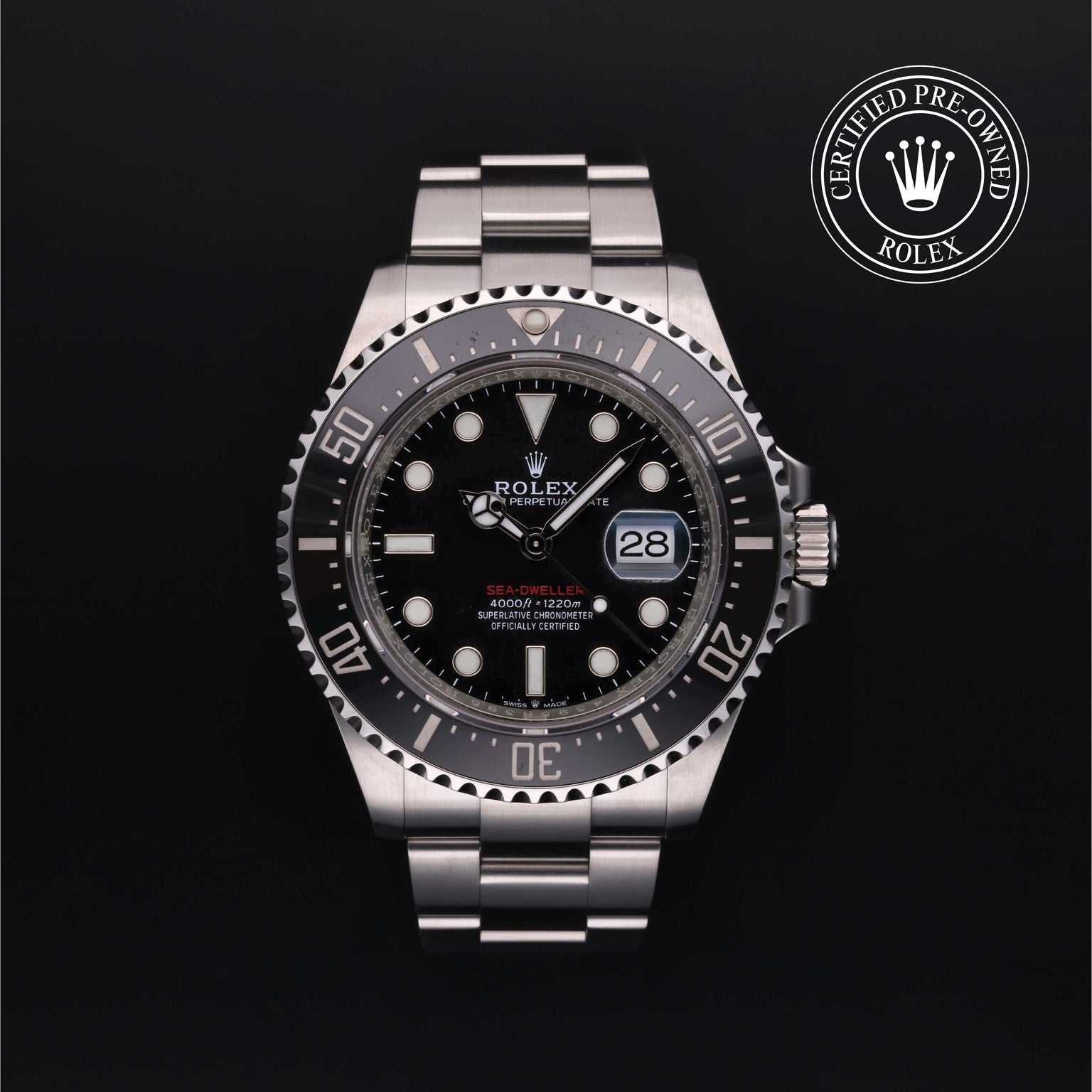 Rolex Certified Pre-owned Sea-Dweller M126600-0001 front on black background