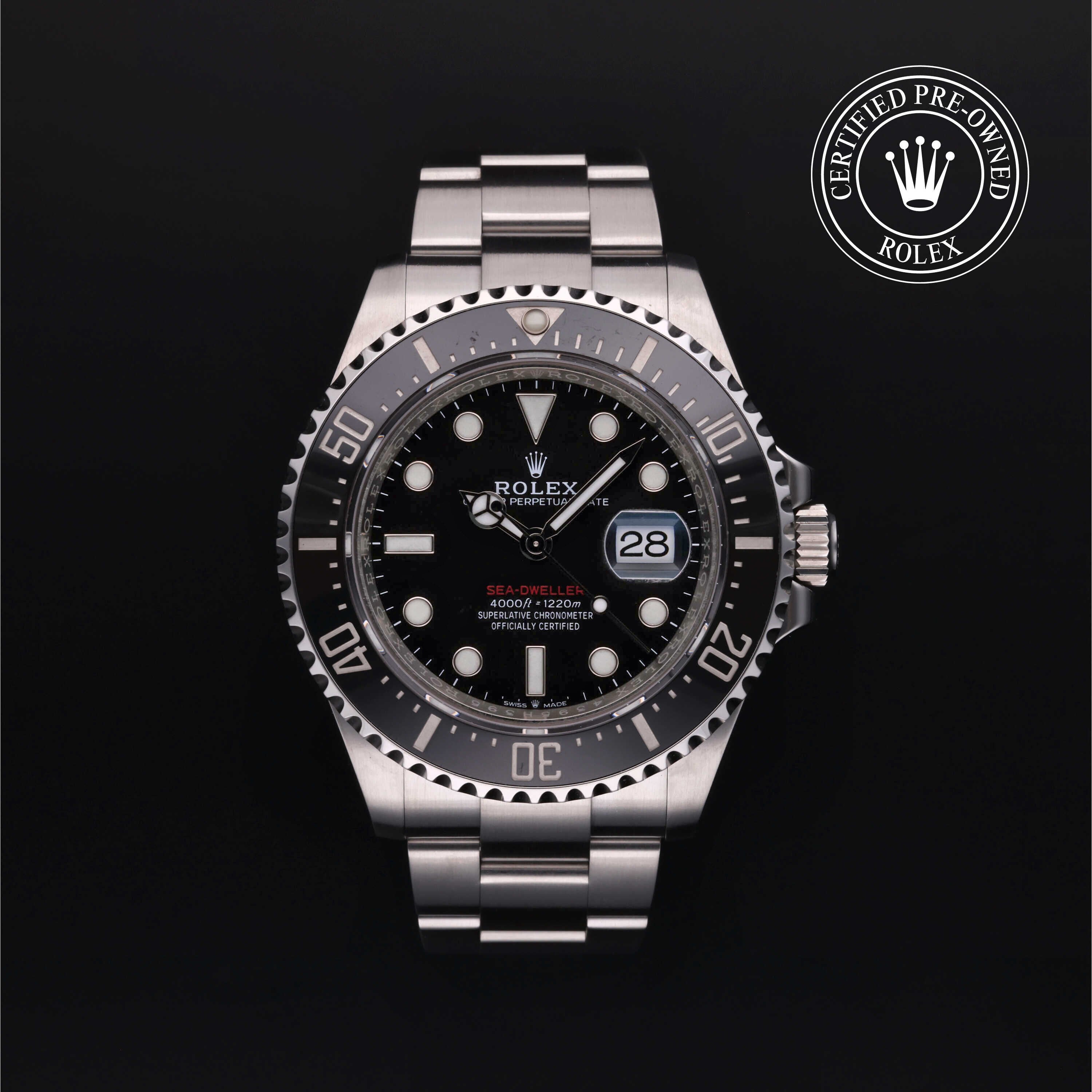 Rolex Certified Pre-owned Sea-Dweller M126600-0001 front on black background