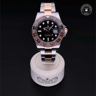 Rolex Certified Pre-owned GMT M126711CHNR-0002 front on black background