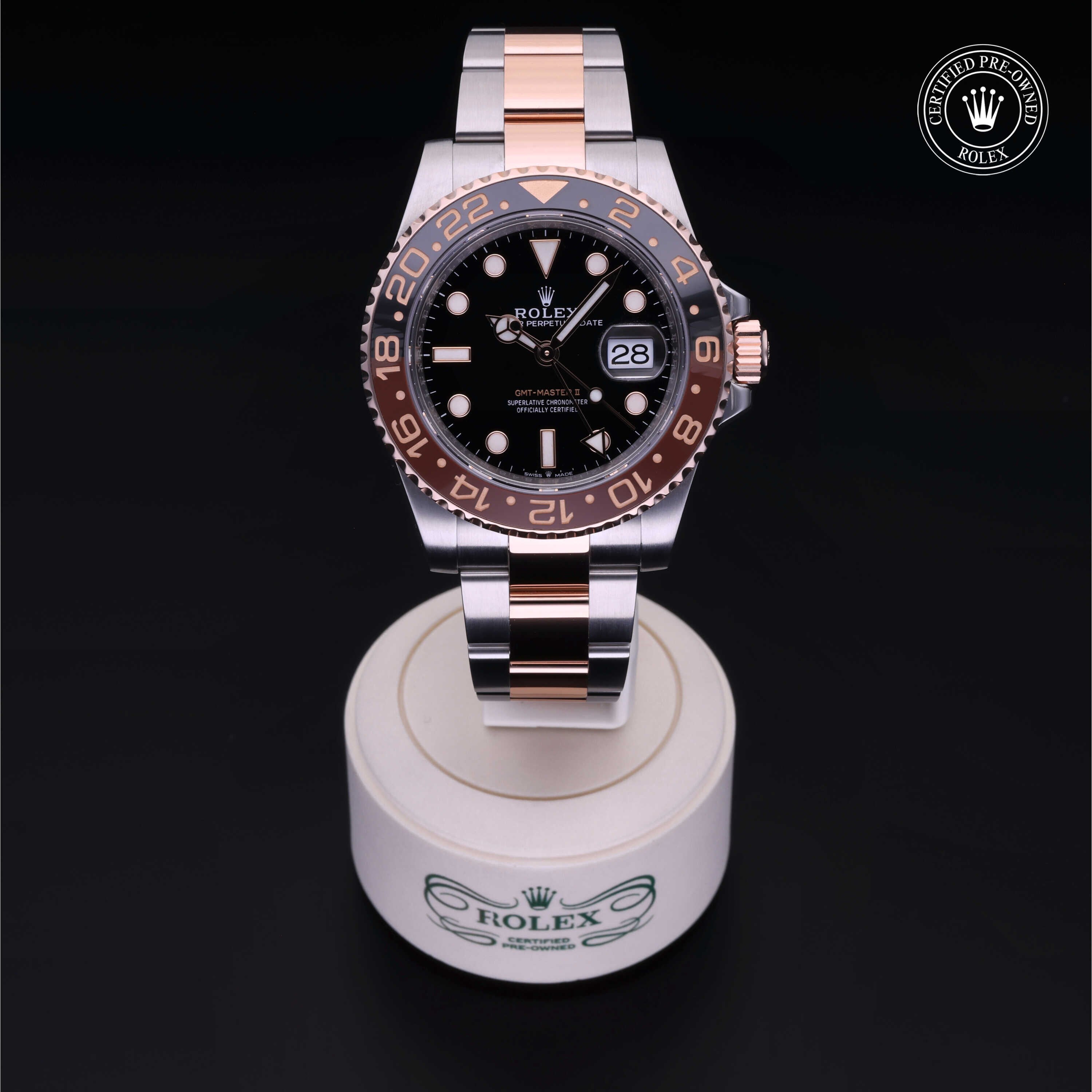 Rolex Certified Pre-owned GMT M126711CHNR-0002 front on black background