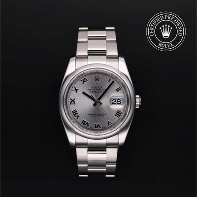 Rolex Certified Pre-owned Datejust M116200-0017 front on black background