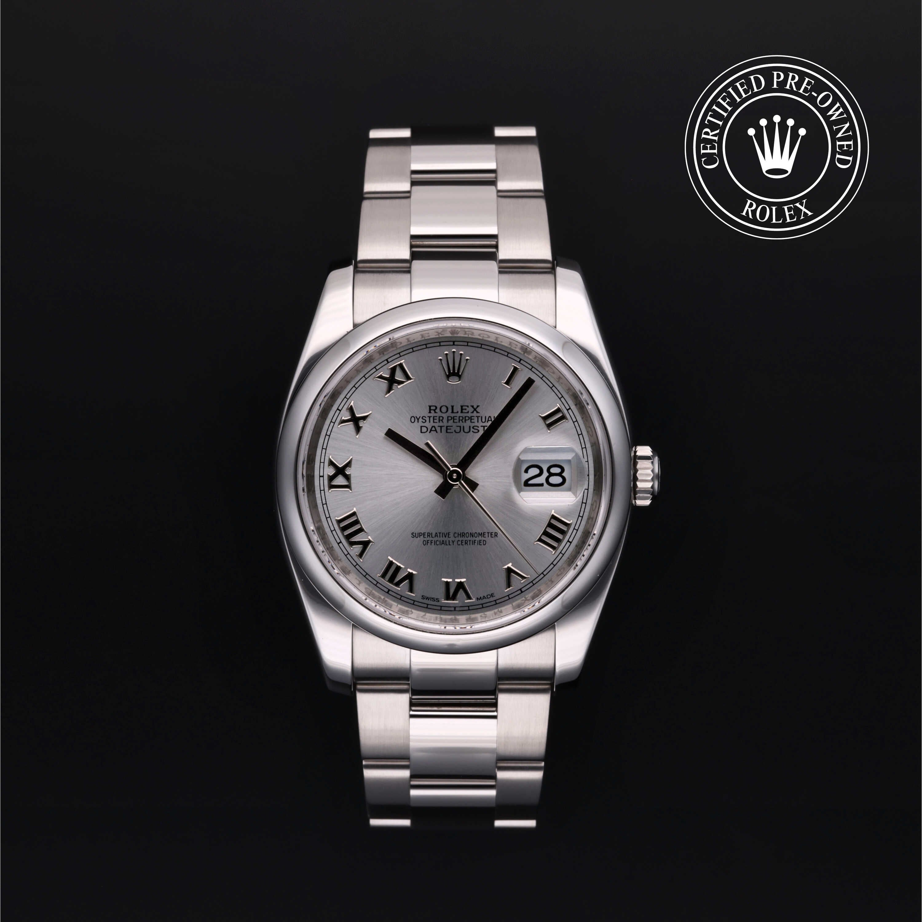 Rolex Certified Pre-owned Datejust M116200-0017 front on black background