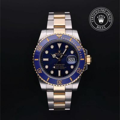 Rolex Certified Pre-owned Submariner M116613LB-0001 front on black background