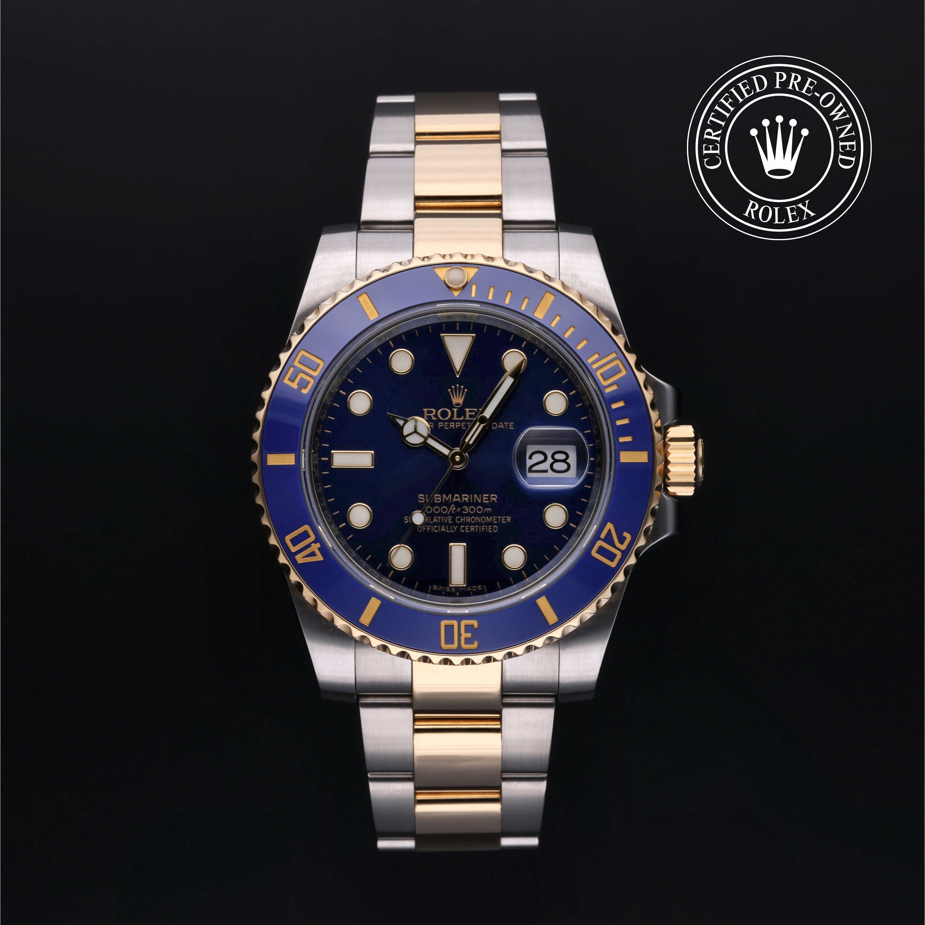 Rolex Certified Pre-owned Submariner M116613LB-0001 front on black background