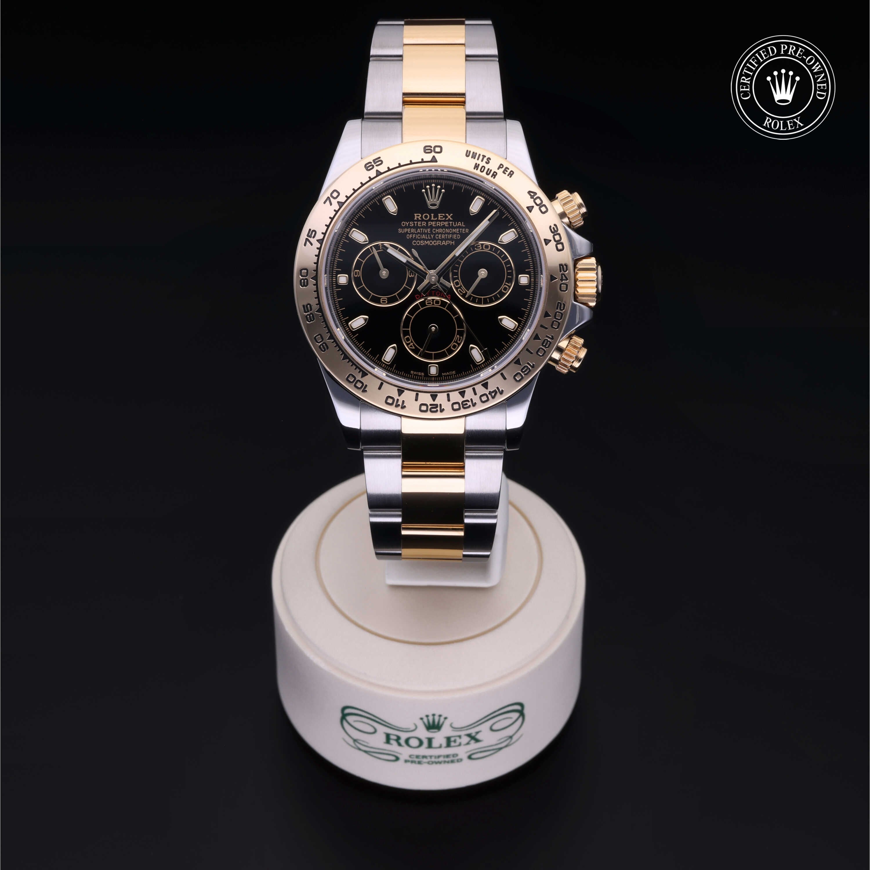 Rolex Certified Pre-owned Daytona M116503-0004 front on black background