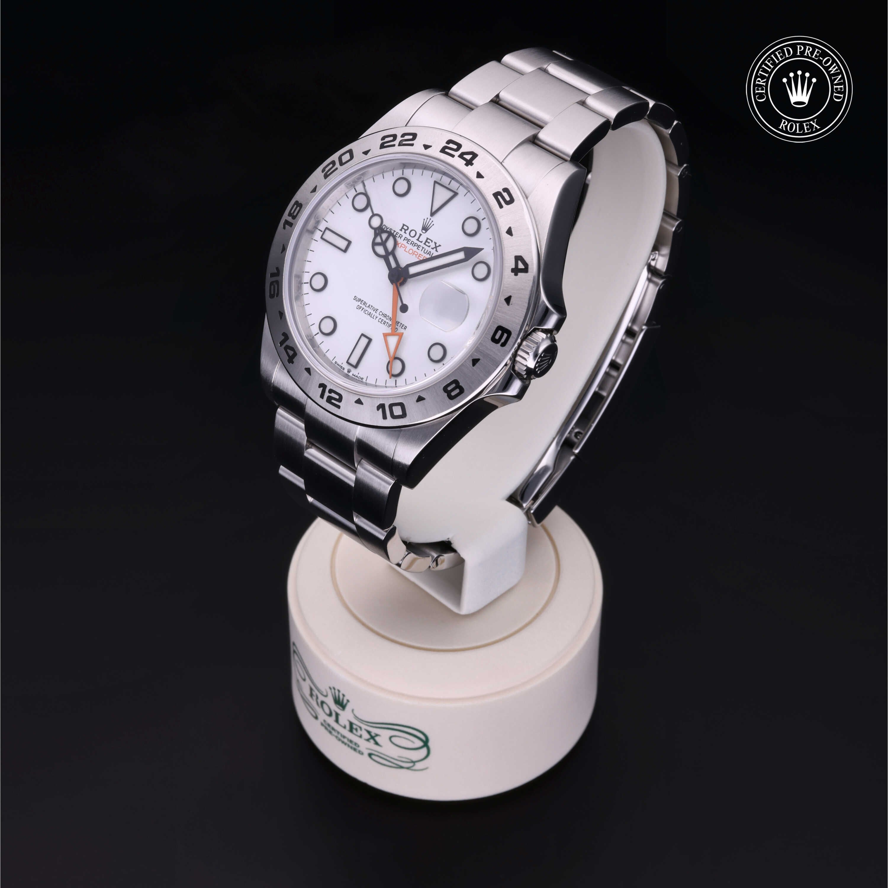 Rolex Certified Pre-owned Explorer M226570-0001 front on black background