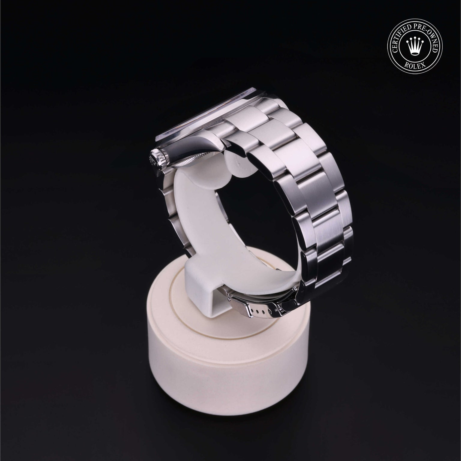 Rolex Certified Pre-owned Explorer M114270-0002 front on black background