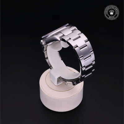 Rolex Certified Pre-owned Explorer M114270-0002 front on black background