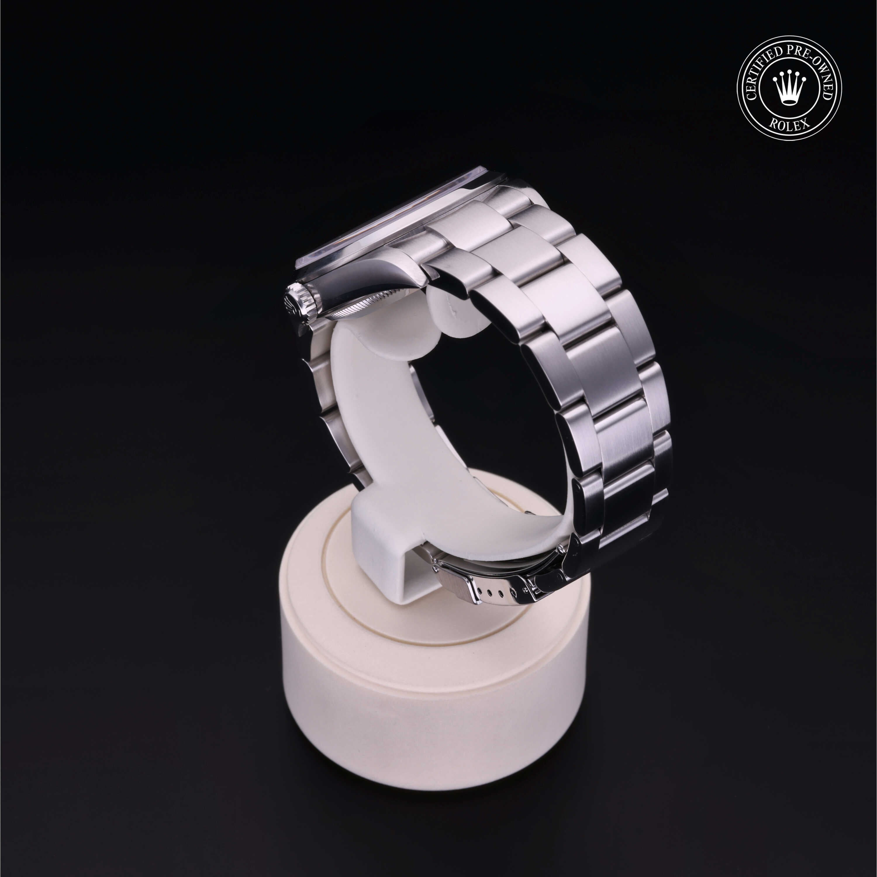 Rolex Certified Pre-owned Explorer M114270-0002 front on black background