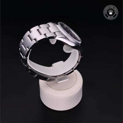 Rolex Certified Pre-owned Explorer M114270-0002 front on black background