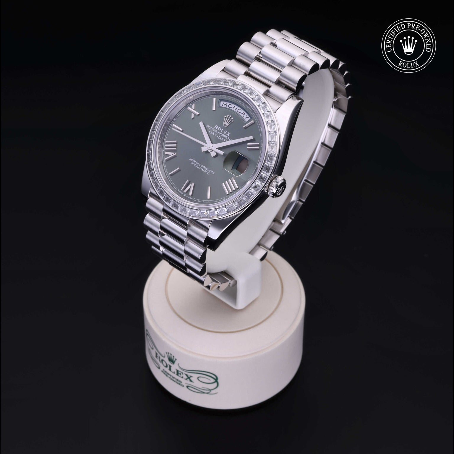 Rolex Certified Pre-owned Day-date M228396TBR-0020 front on black background