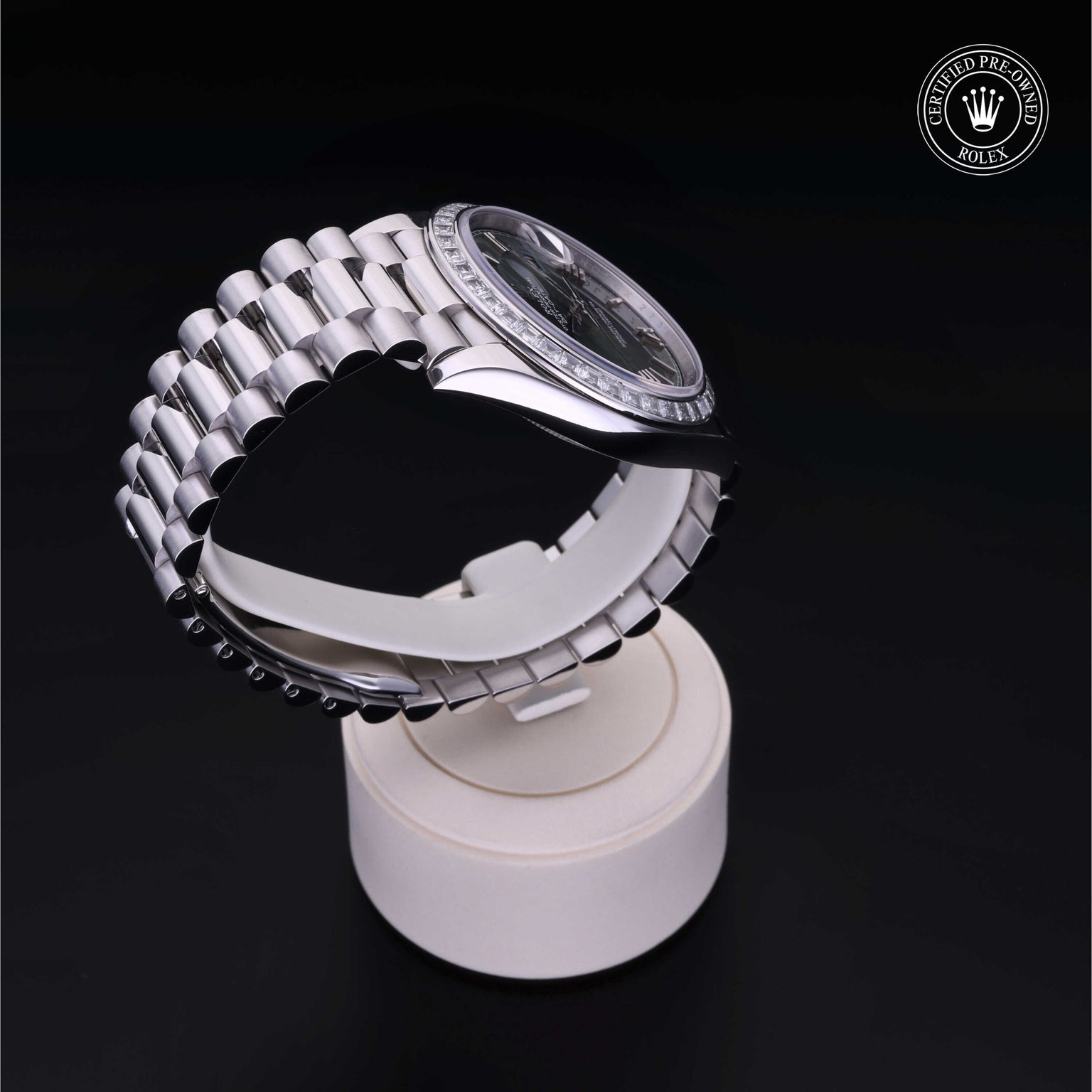 Rolex Certified Pre-owned Day-date M228396TBR-0020 front on black background