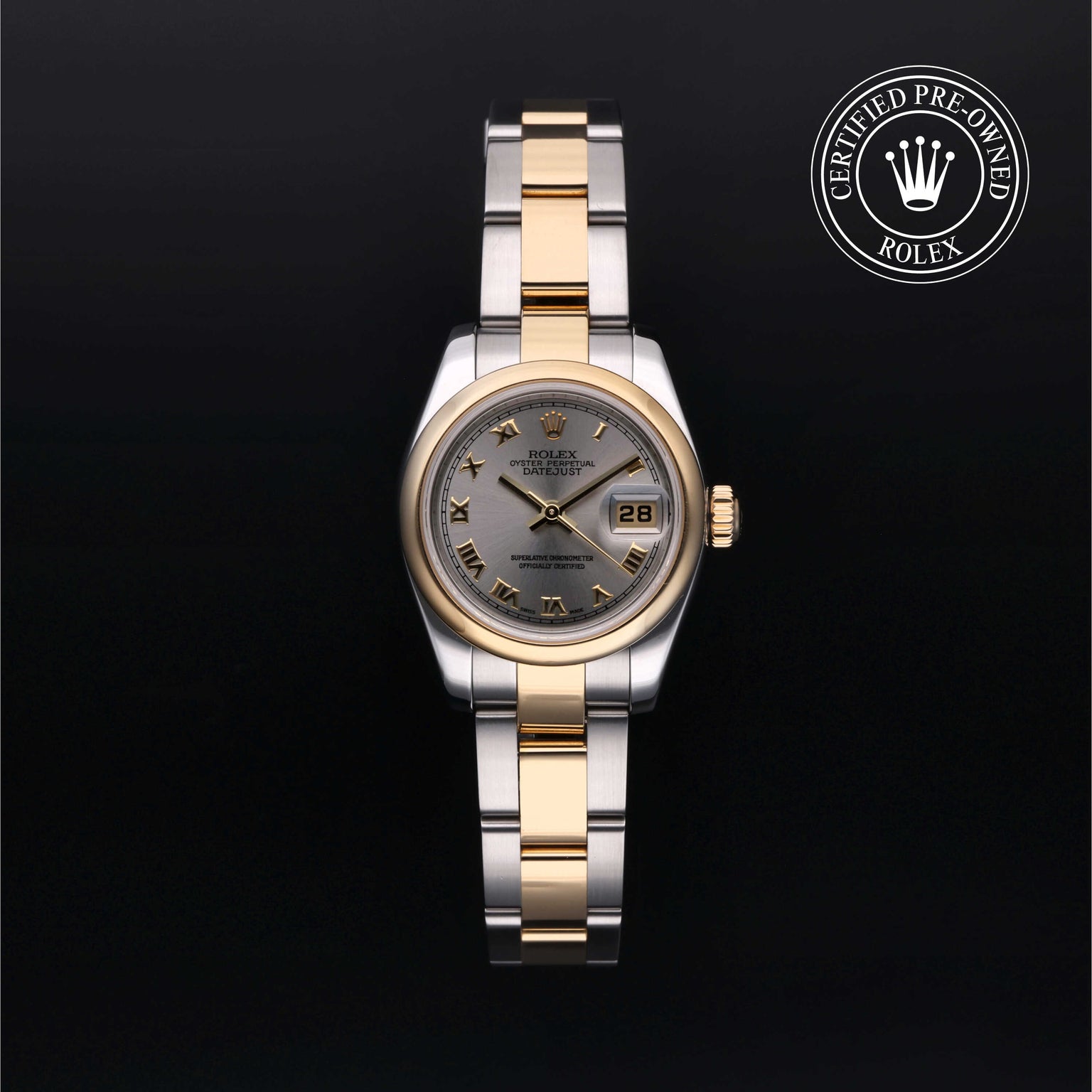 Rolex Certified Pre-owned Lady Datejust M179163-0072 front on black background