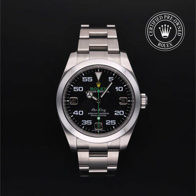 Rolex Certified Pre-owned Air-King M116900-0001 front on black background