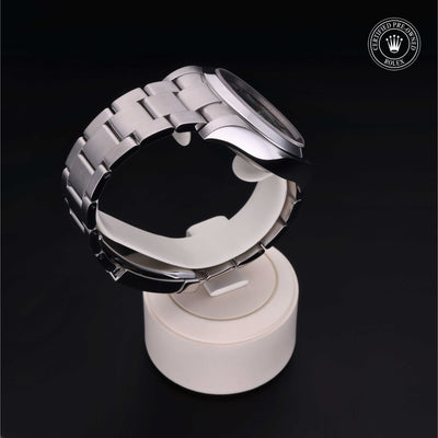 Rolex Certified Pre-owned Air-King M116900-0001 front on black background