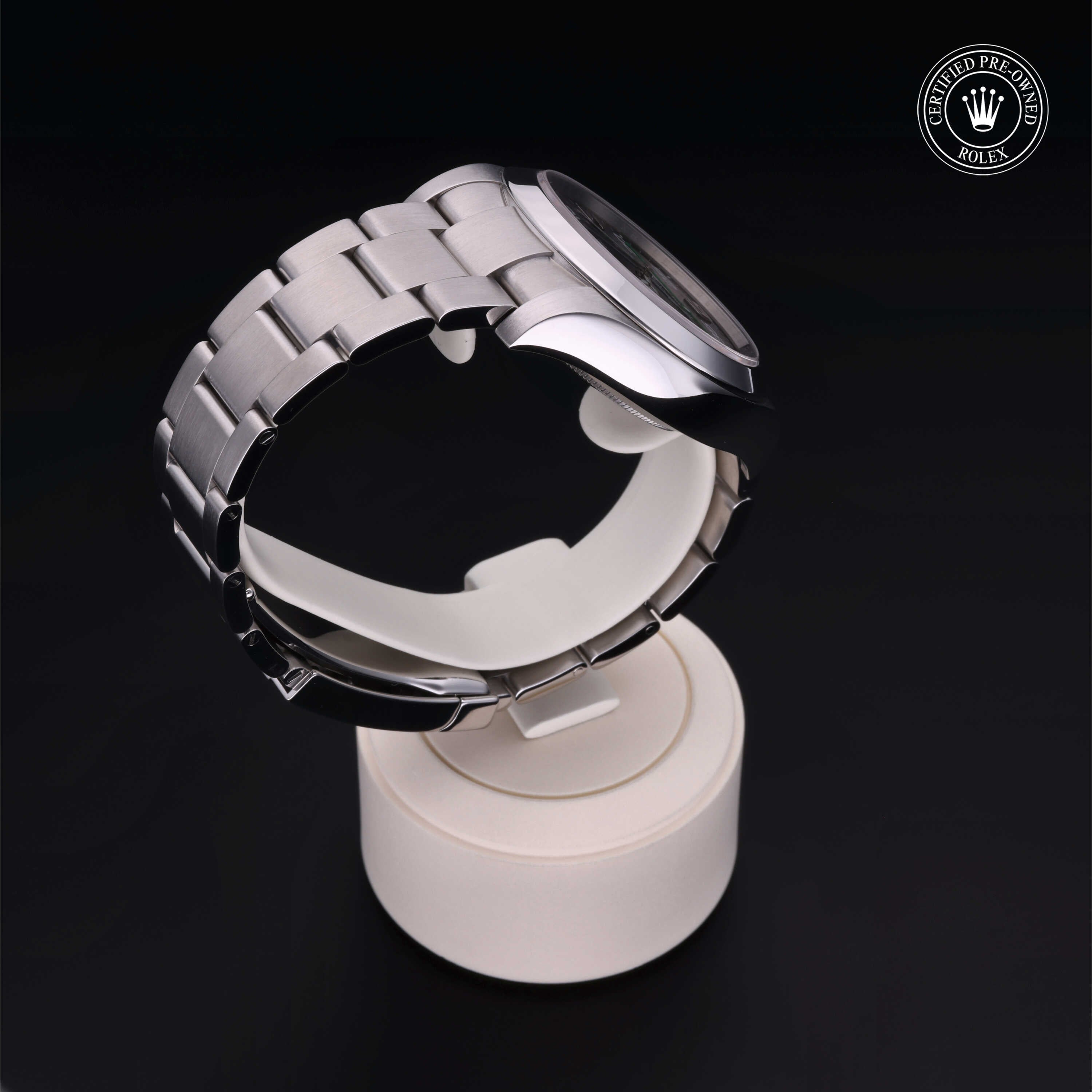 Rolex Certified Pre-owned Air-King M116900-0001 front on black background