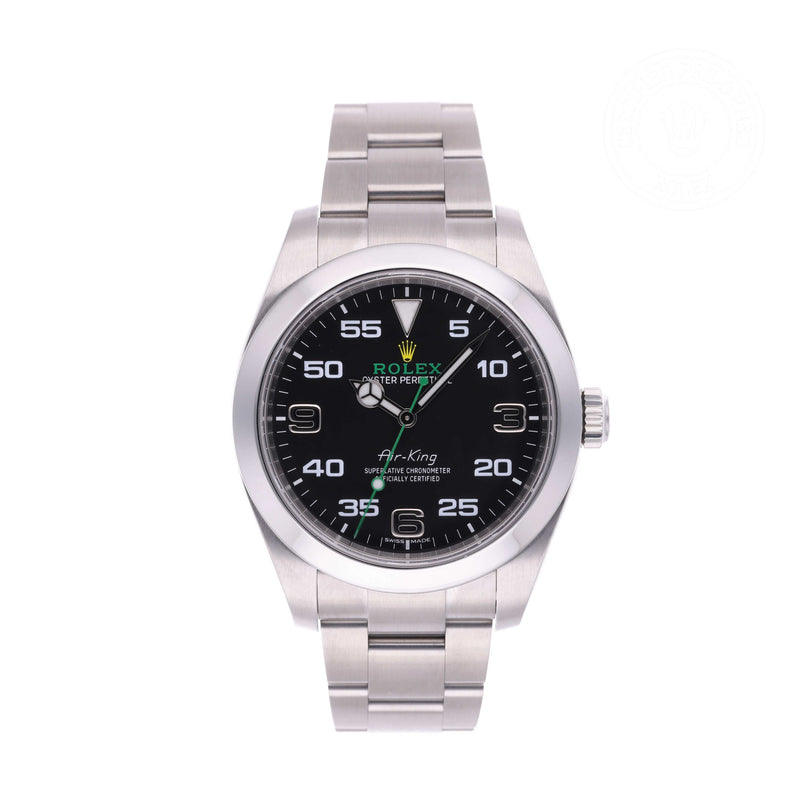 Rolex Certified Pre-owned Air-King M116900-0001 front on white background