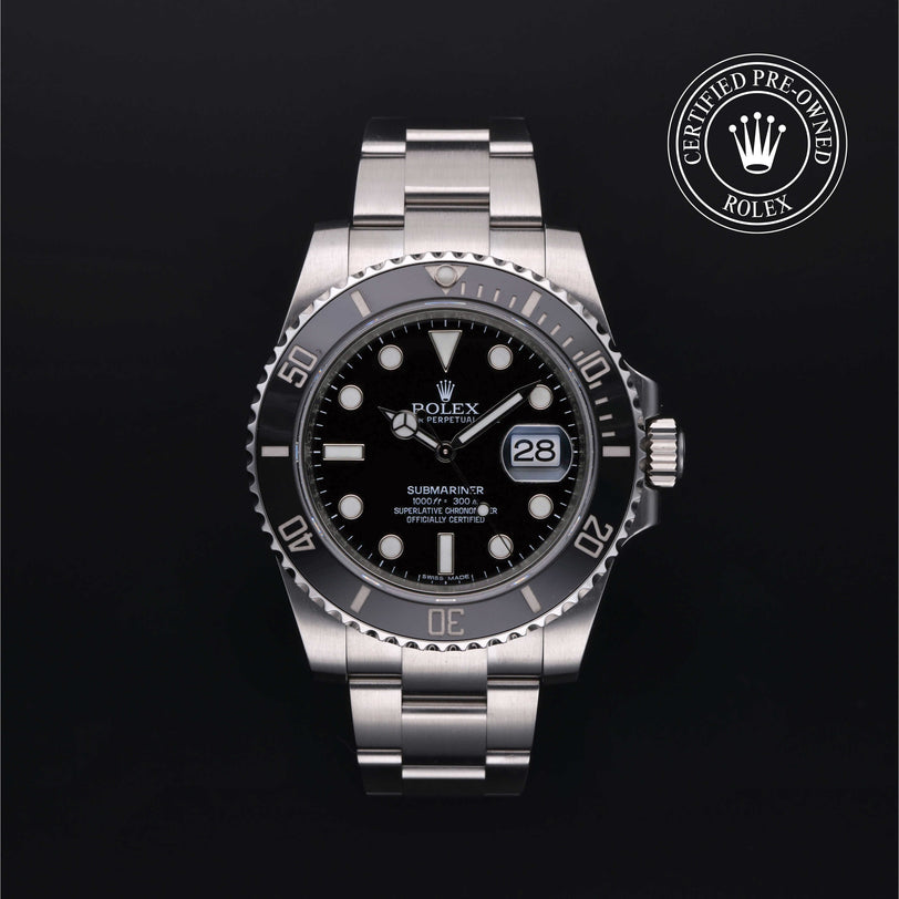 Rolex Certified Pre-owned Submariner M116610LN-0001 front on black background