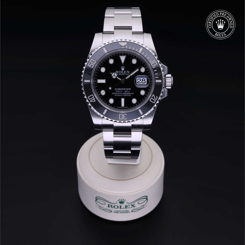 Rolex Certified Pre-owned Submariner M116610LN-0001 front on black background