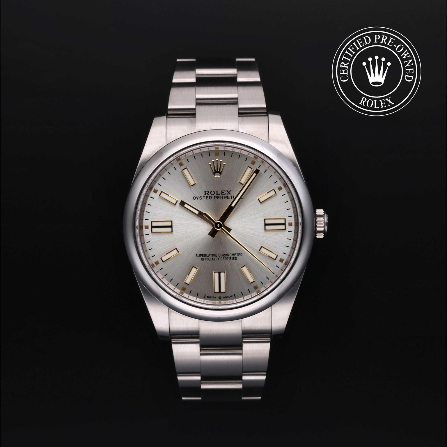 Rolex CPO Oyster Perpetual M124300 front on white background