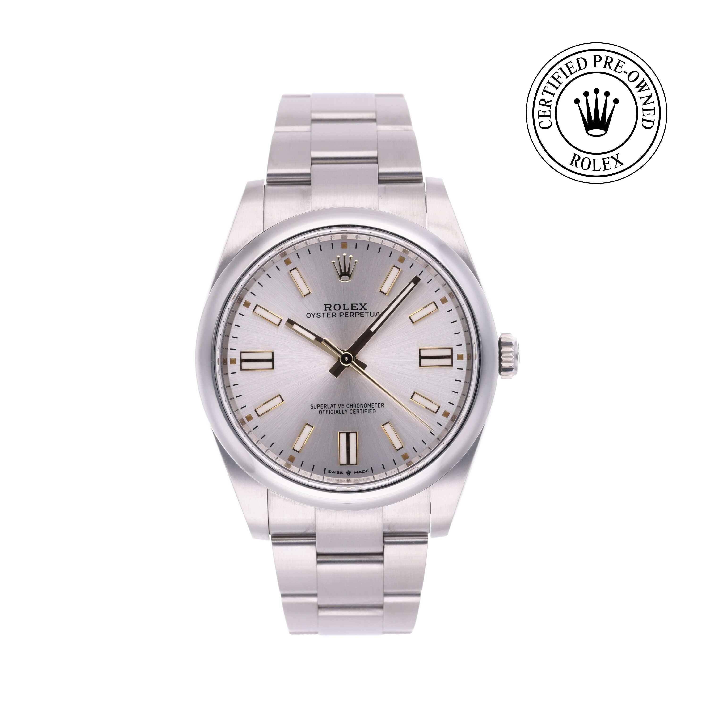 Rolex CPO Oyster Perpetual M124300 front on white background