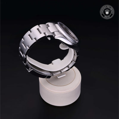 Rolex Certified Pre-owned Air-King M114200-0007 front on black background