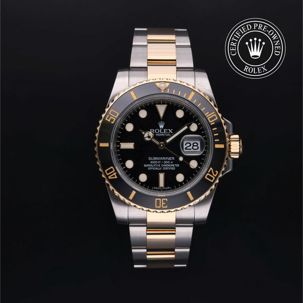 Rolex Certified Pre-owned Submariner M116613LN-0001 front on black background