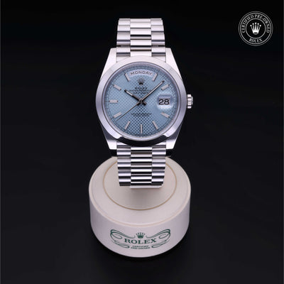 Rolex Certified Pre-owned Day-date M228206-0028 front on black background