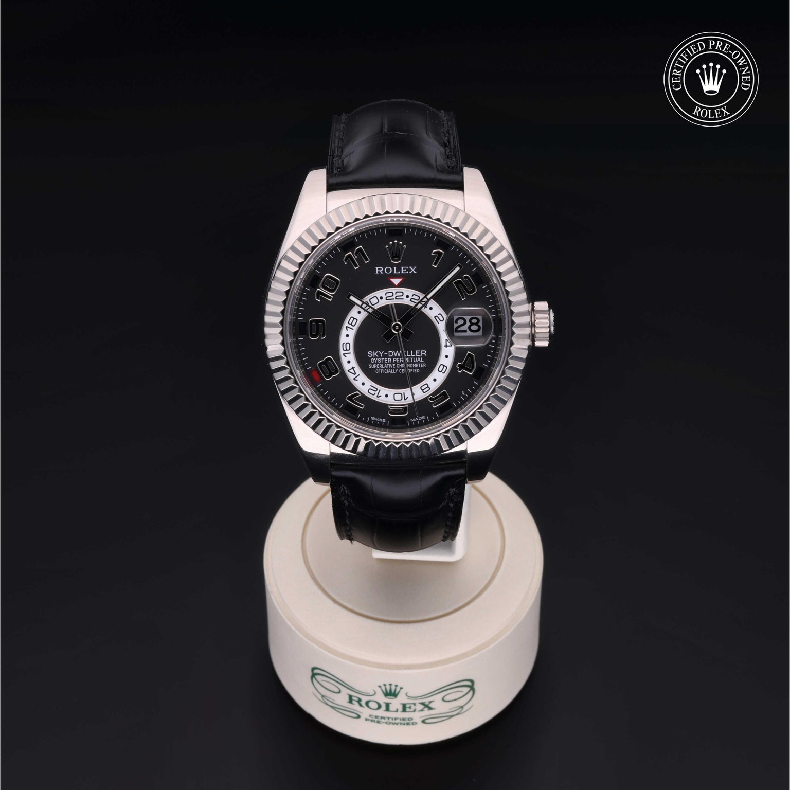 Rolex Certified Pre-owned Sky-Dweller M326139-0003 front on black background