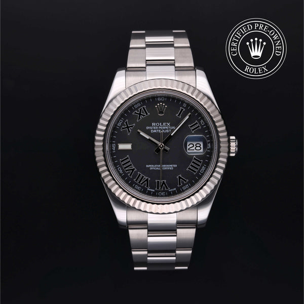 Rolex Certified Pre-owned Datejust M116334-0002 front on black background