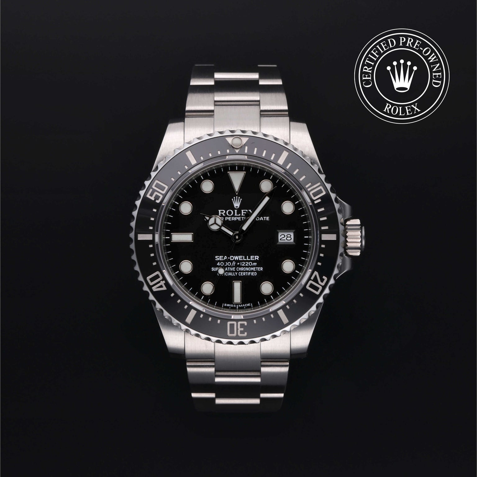 Rolex Certified Pre-owned Sea-Dweller M116600-0003 front on black background