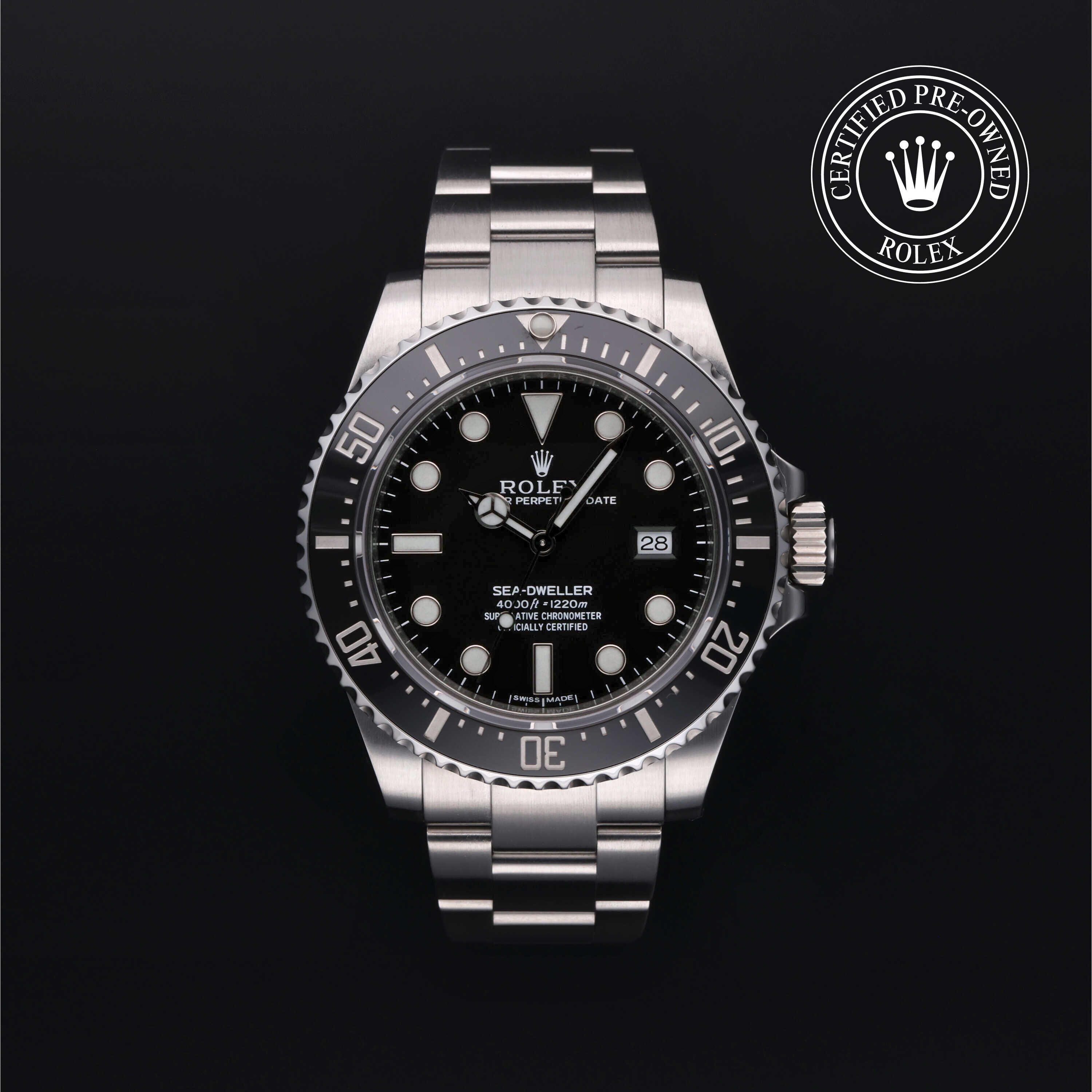 Rolex Certified Pre-owned Sea-Dweller M116600-0003 front on black background