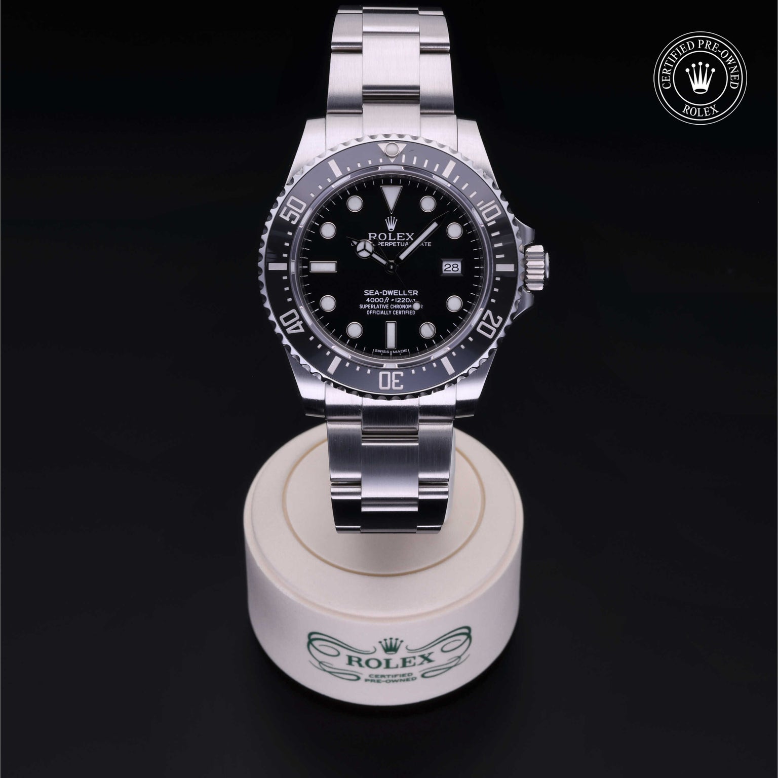Rolex Certified Pre-owned Sea-Dweller M116600-0003 front on black background