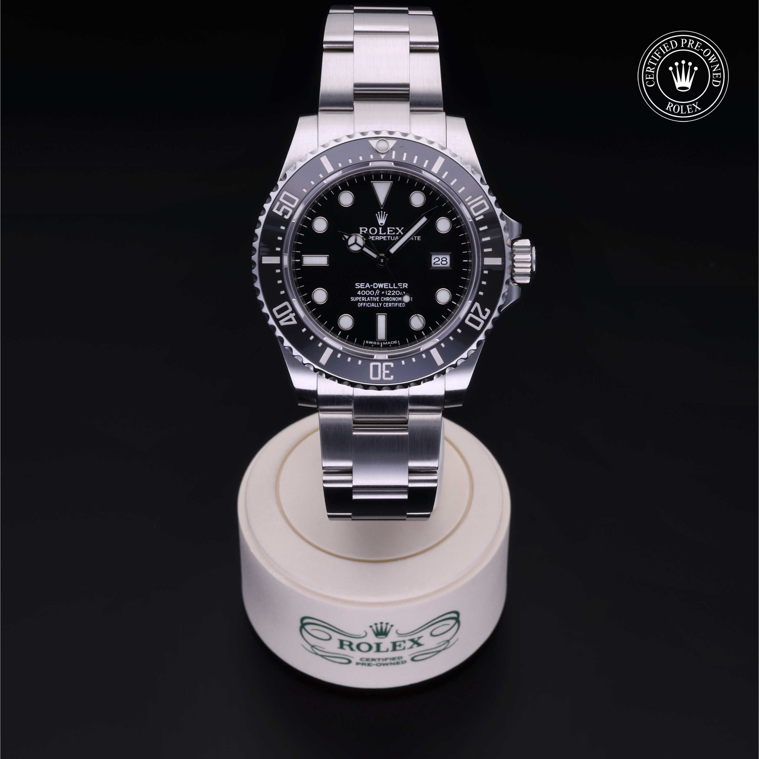 Rolex Certified Pre-owned Sea-Dweller M116600-0003 front on black background
