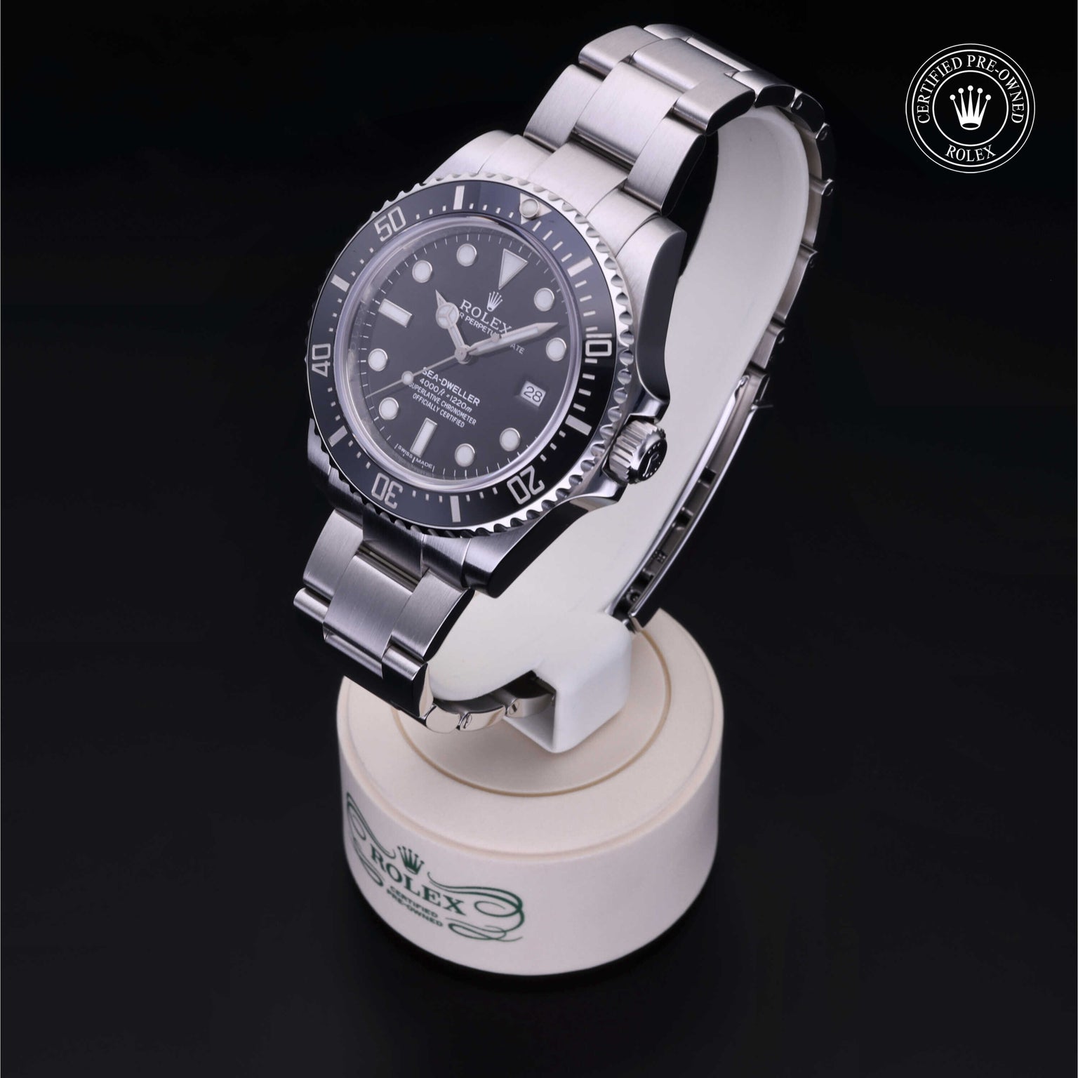 Rolex Certified Pre-owned Sea-Dweller M116600-0003 front on black background