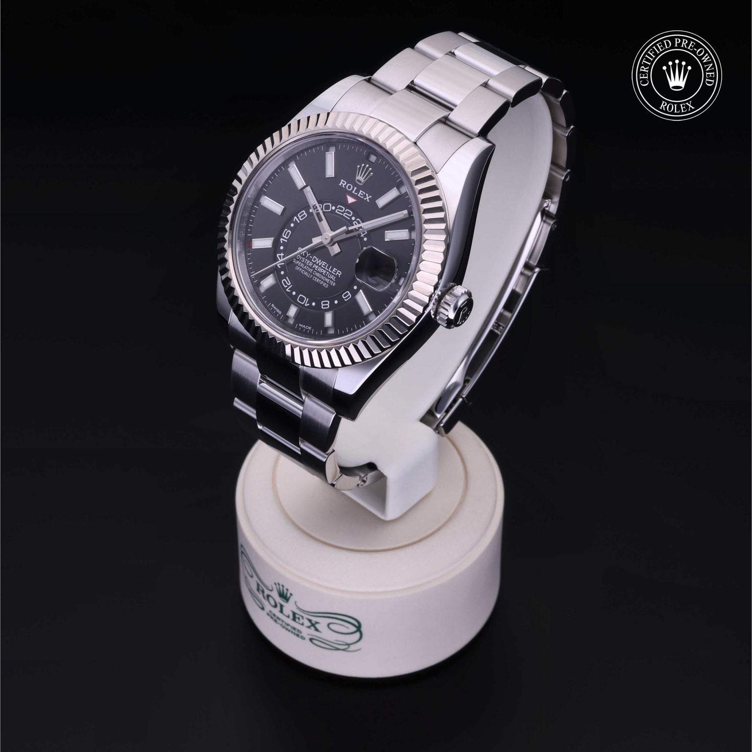 Rolex Certified Pre-owned Sky-Dweller M326934-0005 front on black background