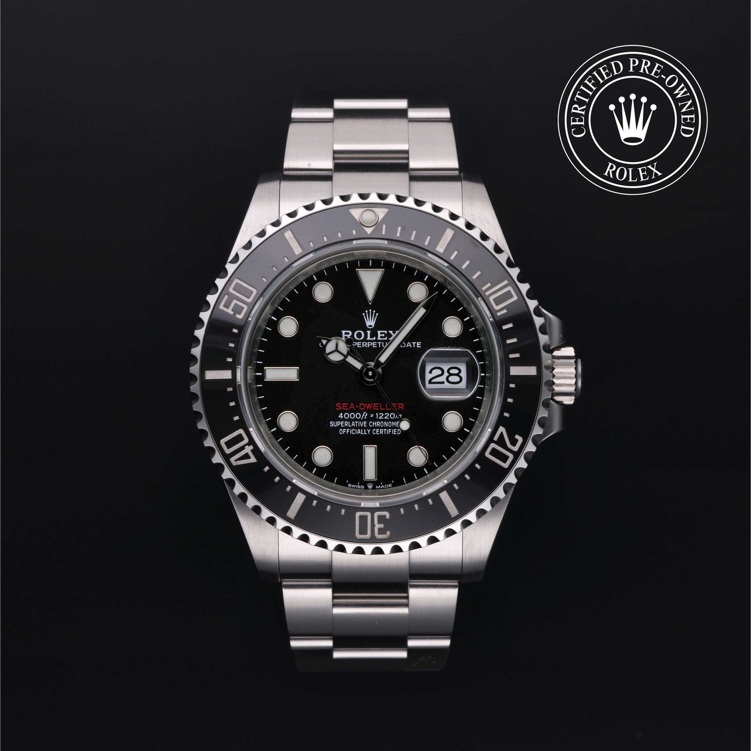 Rolex Certified Pre-owned Sea-Dweller M126600-0001 front on black background