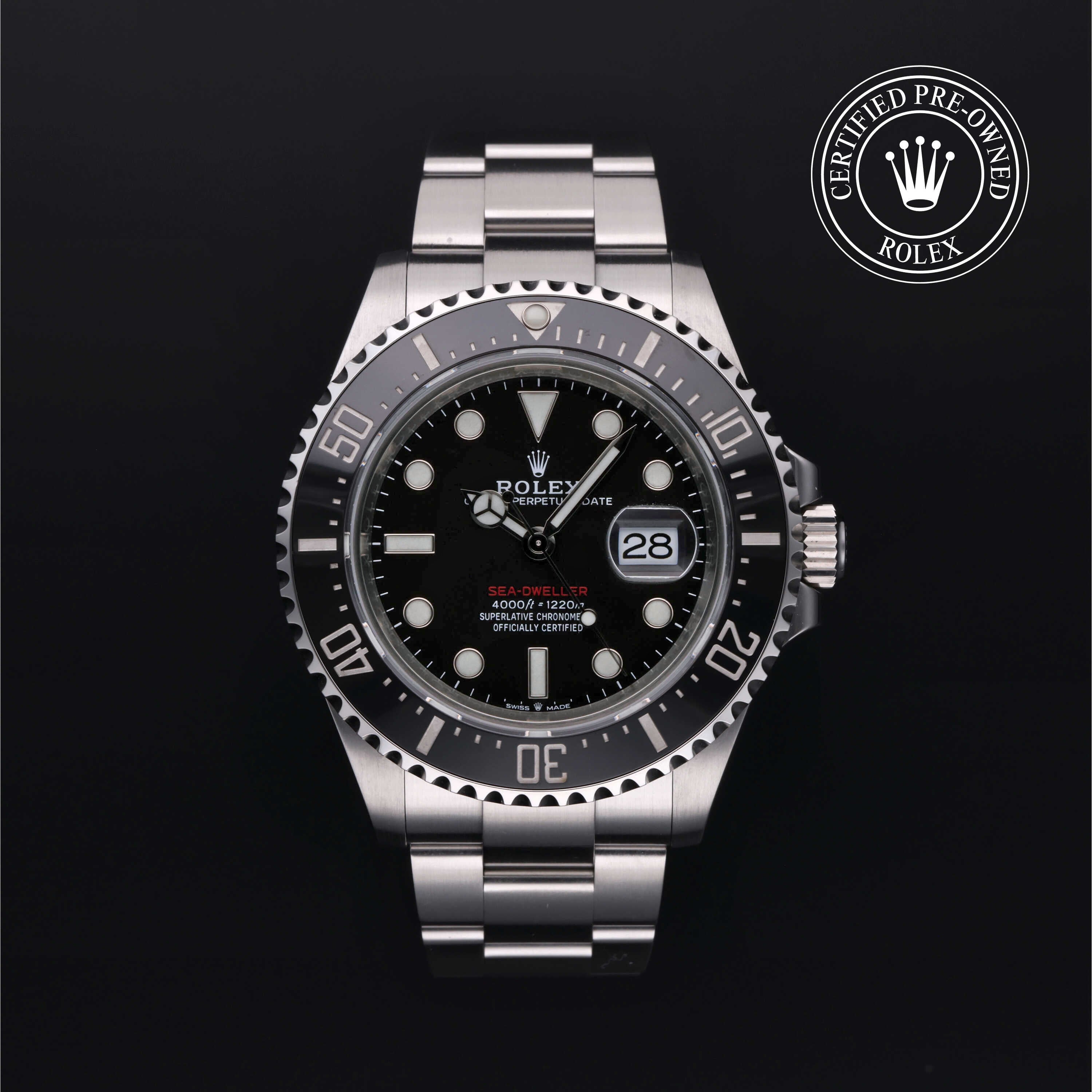 Rolex Certified Pre-owned Sea-Dweller M126600-0001 front on black background