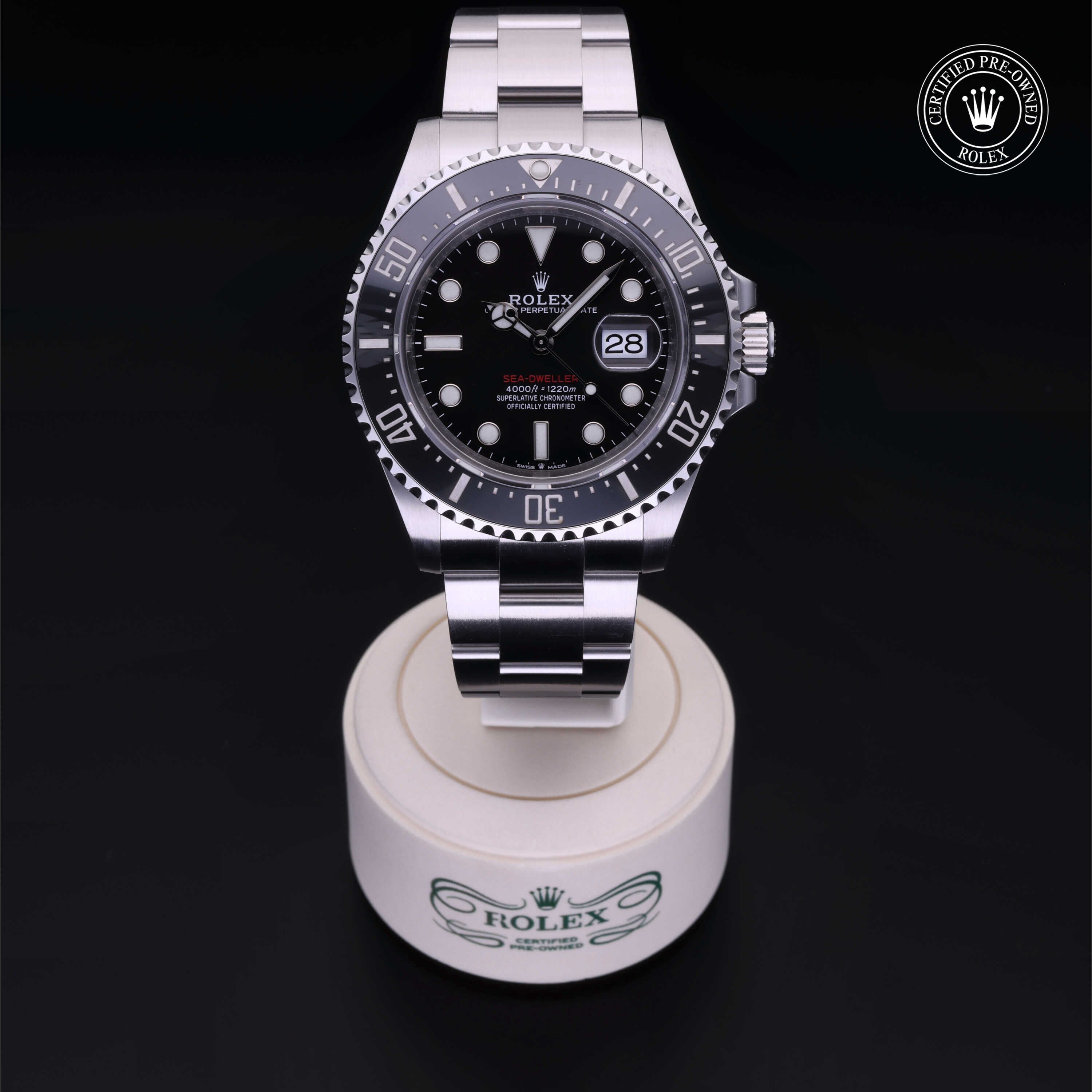 Rolex Certified Pre-owned Sea-Dweller M126600-0001 front on black background