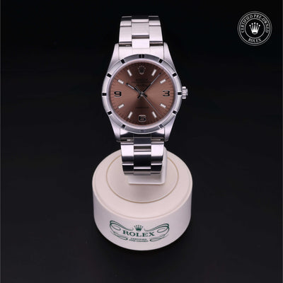 Rolex Certified Pre-owned Air-King M14010-0001 front on black background