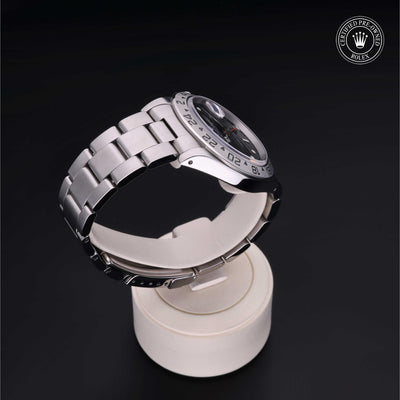 Rolex Certified Pre-owned Explorer M16570-0005 front on black background