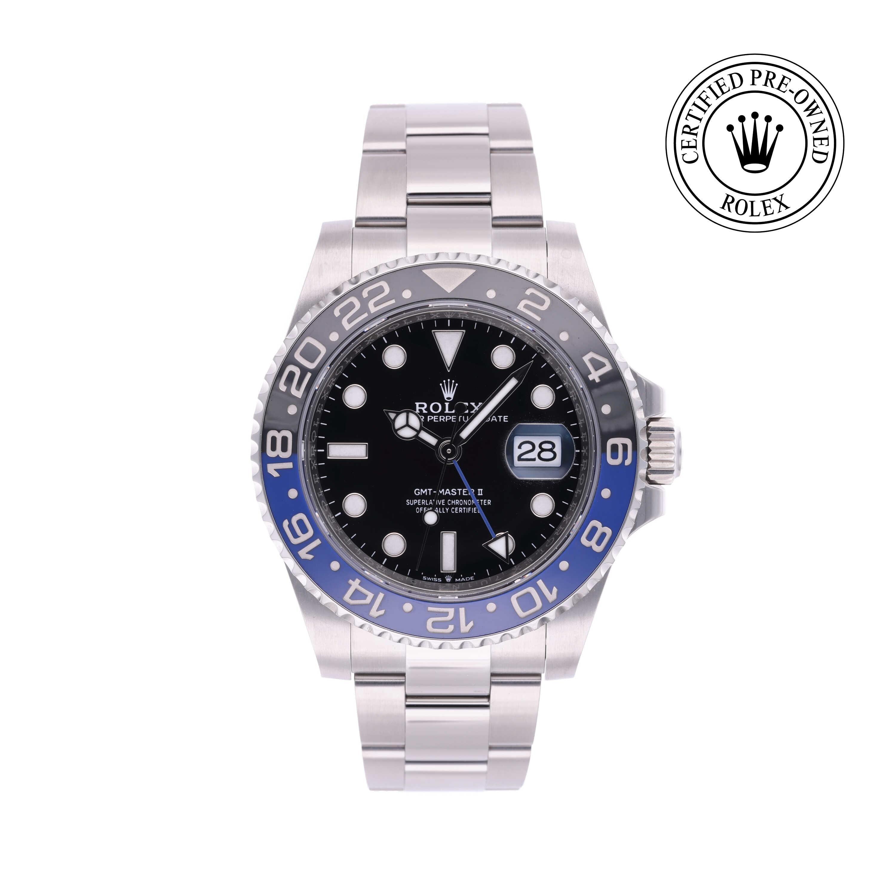 Rolex Certified Pre-owned GMT M126710BLNR-0003 front on white background